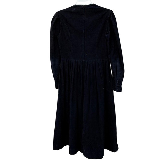 Laura Ashley Black Corduroy Long Puff Sleeve Midi Dress Size 10 Romantic Cottage - Picture 4 of 16